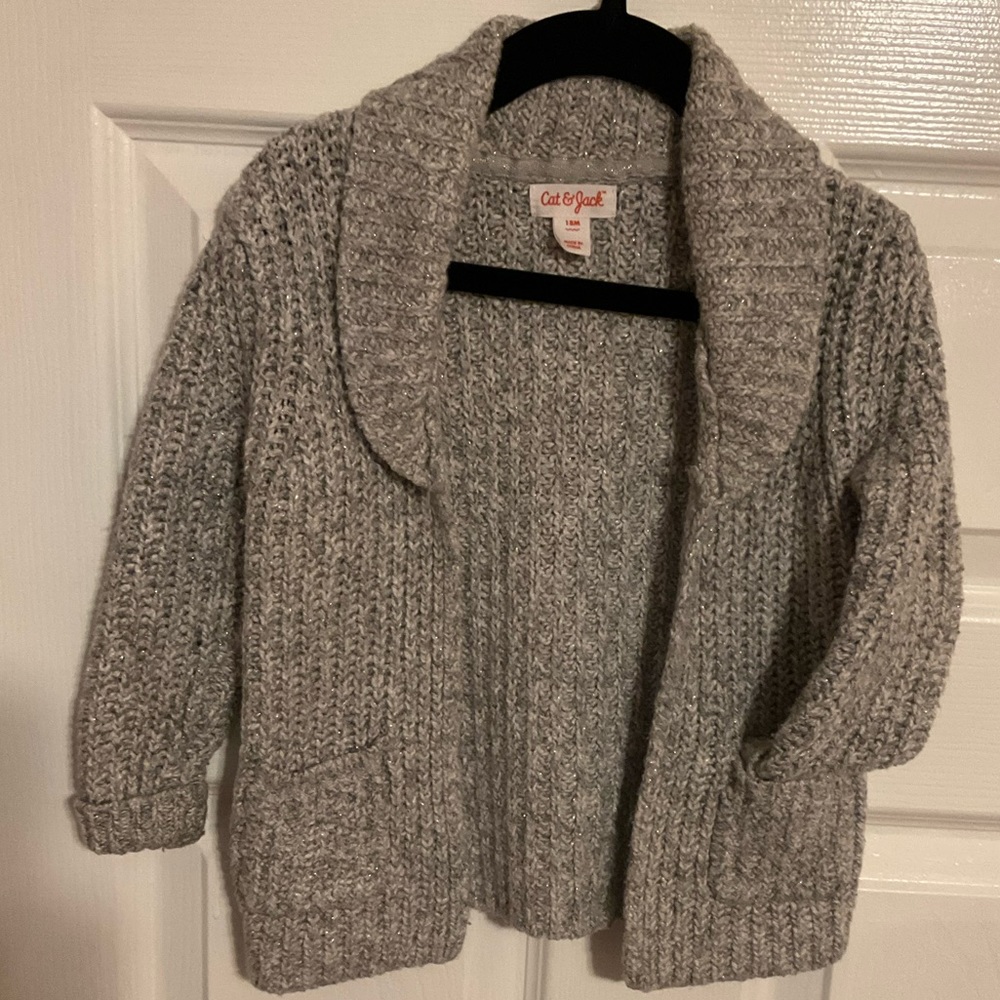 Cat & Jack Toddlers size Grey knit shawl collar cardigan with pockets super cute